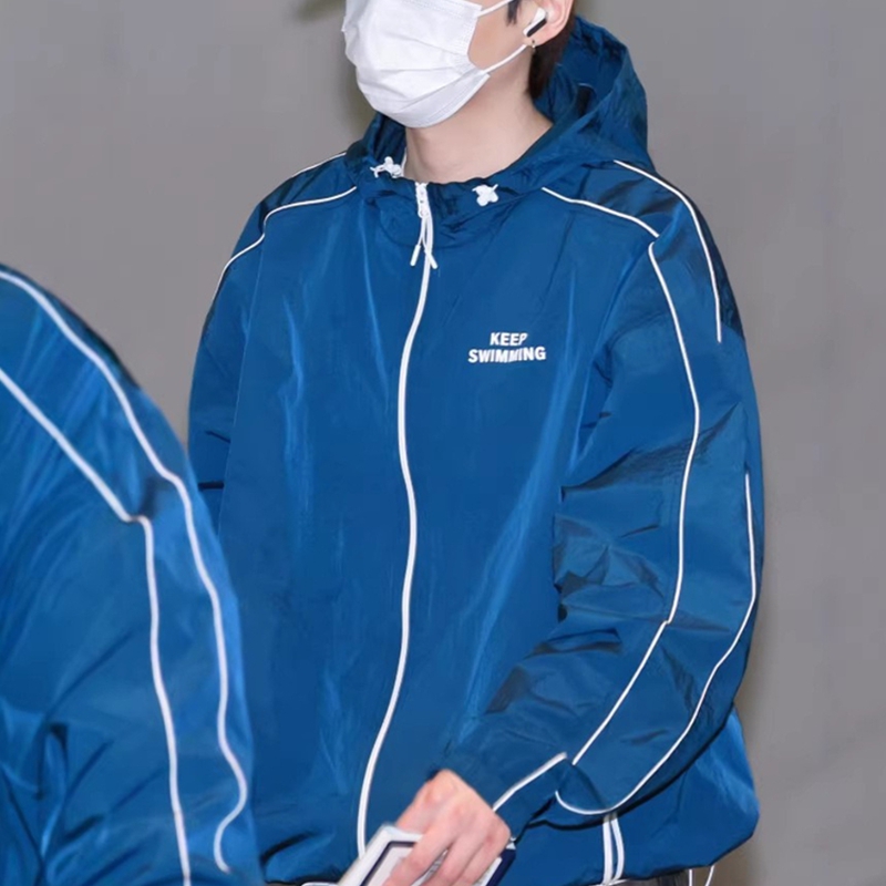 Windbreaker Anime Merchandise - Chaqueta cortavientos con capucha azul con